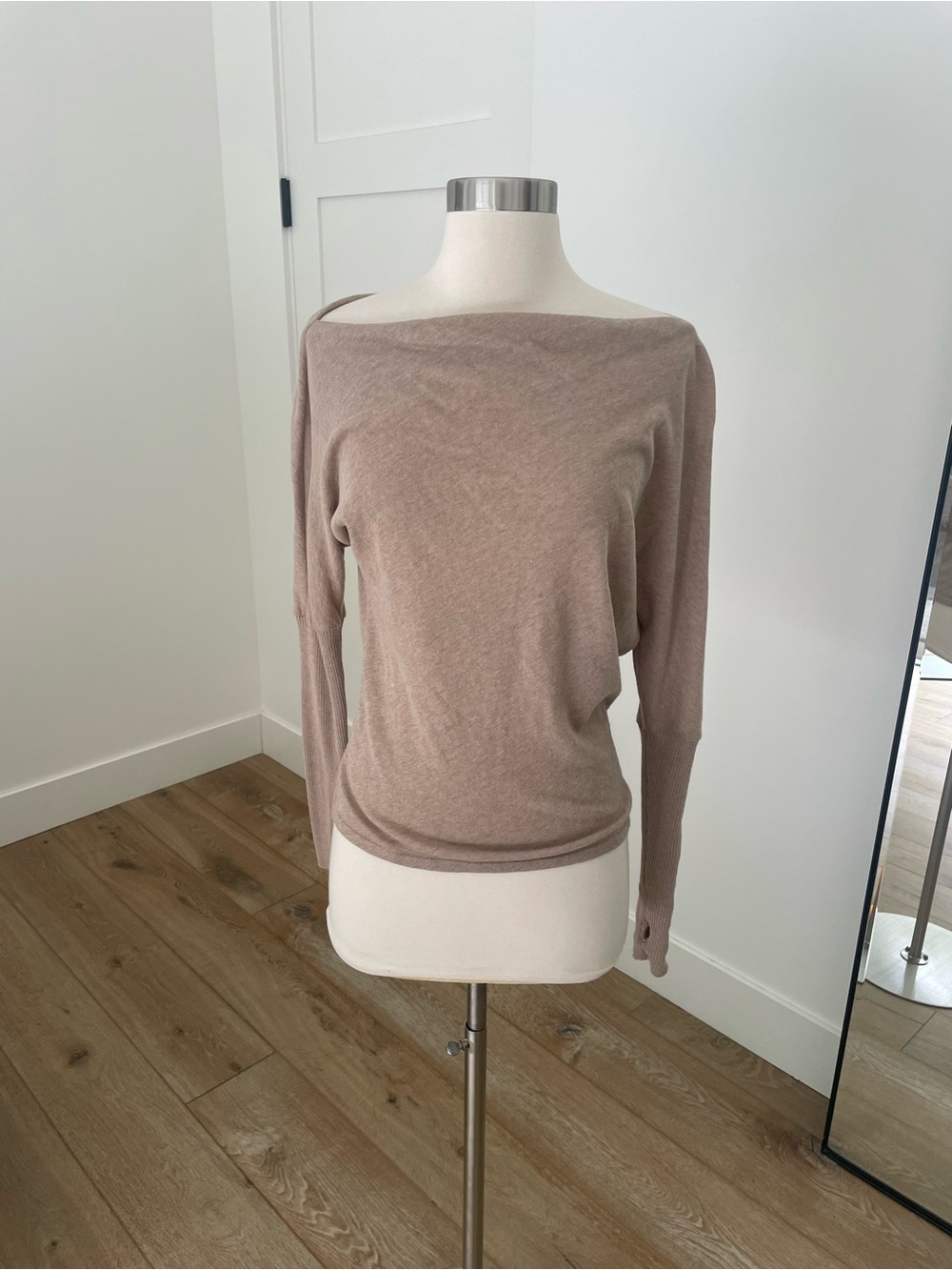 Enza Costa Taupe Off-the-Shoulder Lightweight Sweater
